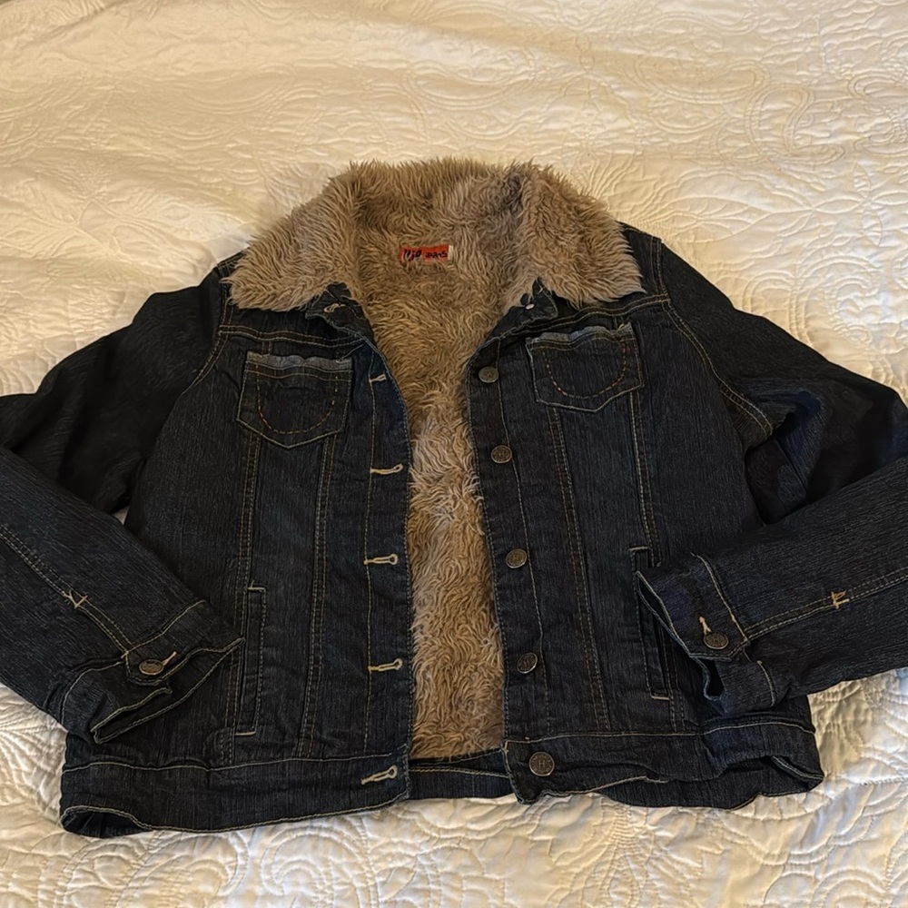 Hip Jeans fur lined blue Jean jacket, LARGE